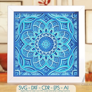 8 couches Mandala Svg Dxf papier découpé fichier, Layered Mandala SVG, 3d Svg Multi-layer Mandala, Shadow Box Svg Flower Mandala Cricut file - M145