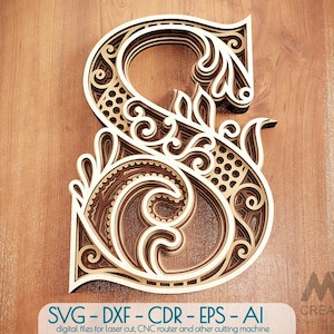 Lettera S Laser cut Multilayer Svg, Cricut Letters, Layered letters SVG, Multi layer Letters Svg, Laser cut Letters, 3D Mandala letter Svg