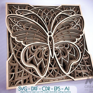 Farfalla Mandala Taglio laser SVG, Farfalla 3D SVG, File di taglio Mandala a farfalla a strati, Mandala a strati Glowforge Svg, Cricut Mandala Svg - A01