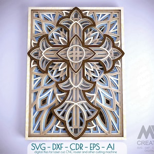 Lasergeschnittenes Kreuz SVG Dxf, Mehrschichtiges Kreuz, Cricut Kreuz SVG, Layer SVG Kreuz, Religiöses Kreuz SVG dxf, 3D Layered Kreuz für Glowforge -Cr36