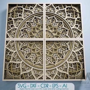 Mandala multistrato tagliato al laser SVG DXF, livello 3D Mandala SVG, file di taglio Mandala modulari, Mandala impilato Svg Dxf, Arte del legno 3D a strati M235