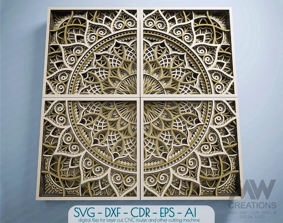 Laser Cut Multilayer Mandala SVG DXF, 3D layer Mandala SVG, Modular Mandala cutting files, Stacked Mandala Svg Dxf, Layered 3D Wood Art M235