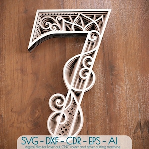 Layered Number 7, Layered Numbers SVG, Multilayer Number 7, Numbers SVG DXF, Laser cut Numbers, Cricut Numbers, Monogram Svg Numbers
