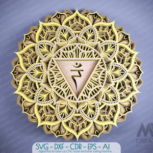 Solar Plexus Mandala SVG DXF, Manipura Chakra, gelaagde Mandala-bestanden, Laser Cut Solar Plexus Chakra, 3D Mandala DXF-bestand voor Laser Cut - M50
