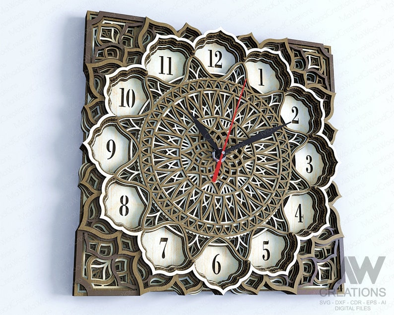 Multi Layer Clock Laser Cut Files, Mandala Clock Svg, 3d Svg Clock ...