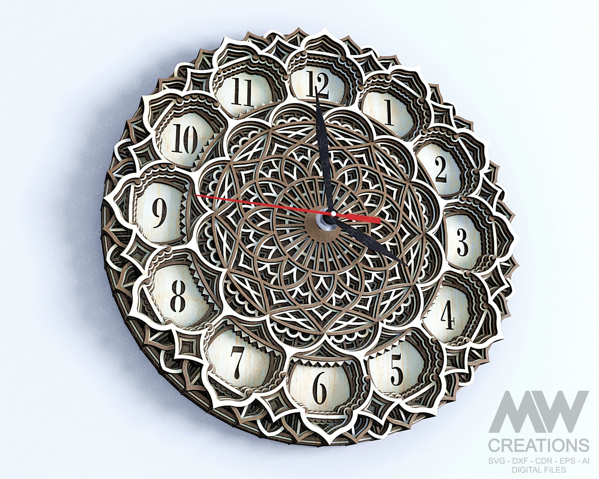8 Layer Mandala Clock Svg, 3d Layer Svg Clock, Multi Layer Clock Laser ...