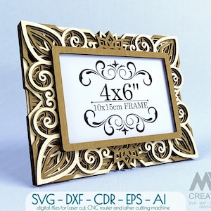 Multilayer Frame SVG DXF, 4x6 Photo Frame Svg, Laser cut Picture Frame Dxf, Layered Frame, Glowforge Frame wall art decor - Fr28