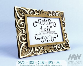 Multilayer Frame SVG DXF, 4x6 Photo Frame Svg, Laser cut Picture Frame Dxf, Layered Frame, Glowforge Frame wall art decor - Fr28