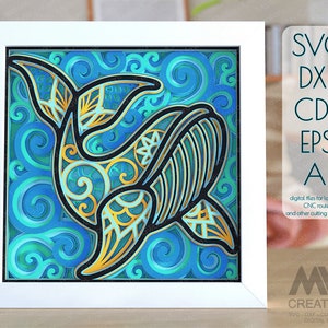 3d Layered Whale Svg, Whale Shadowbox Svg corte de papel, arquivo Whale Mandala Cricut, arquivo de corte a laser de baleia multicamadas, 3d Svg Sea Theme Mandala