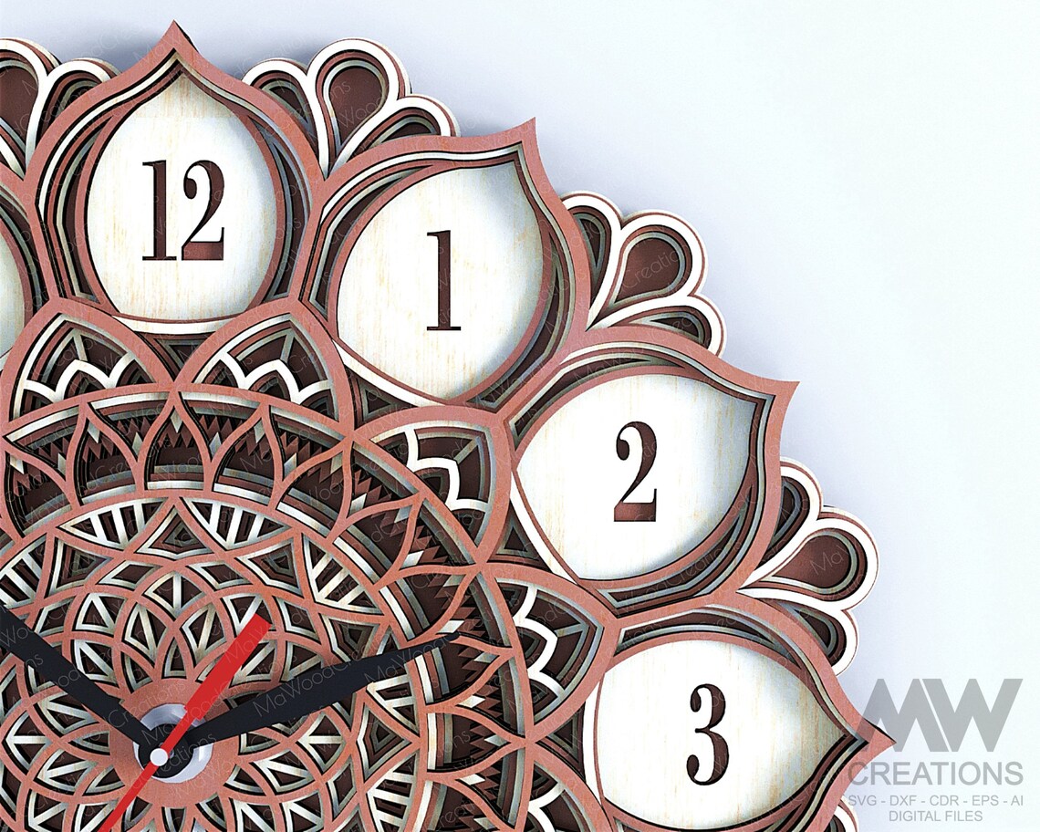 Multilayer Clock SVG Dxf, 5 Layer Clock Svg, Laser Cut Clock, Flower ...