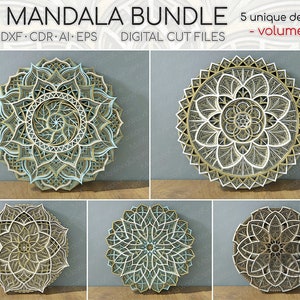 10x10 Mandala Bundel vol.6, 3D Gelaagde Mandala SVG Bundel, Multi-layer Mandala Bundel, Laser Cut Mandala Svg Dxf-bestand voor Laser Cut
