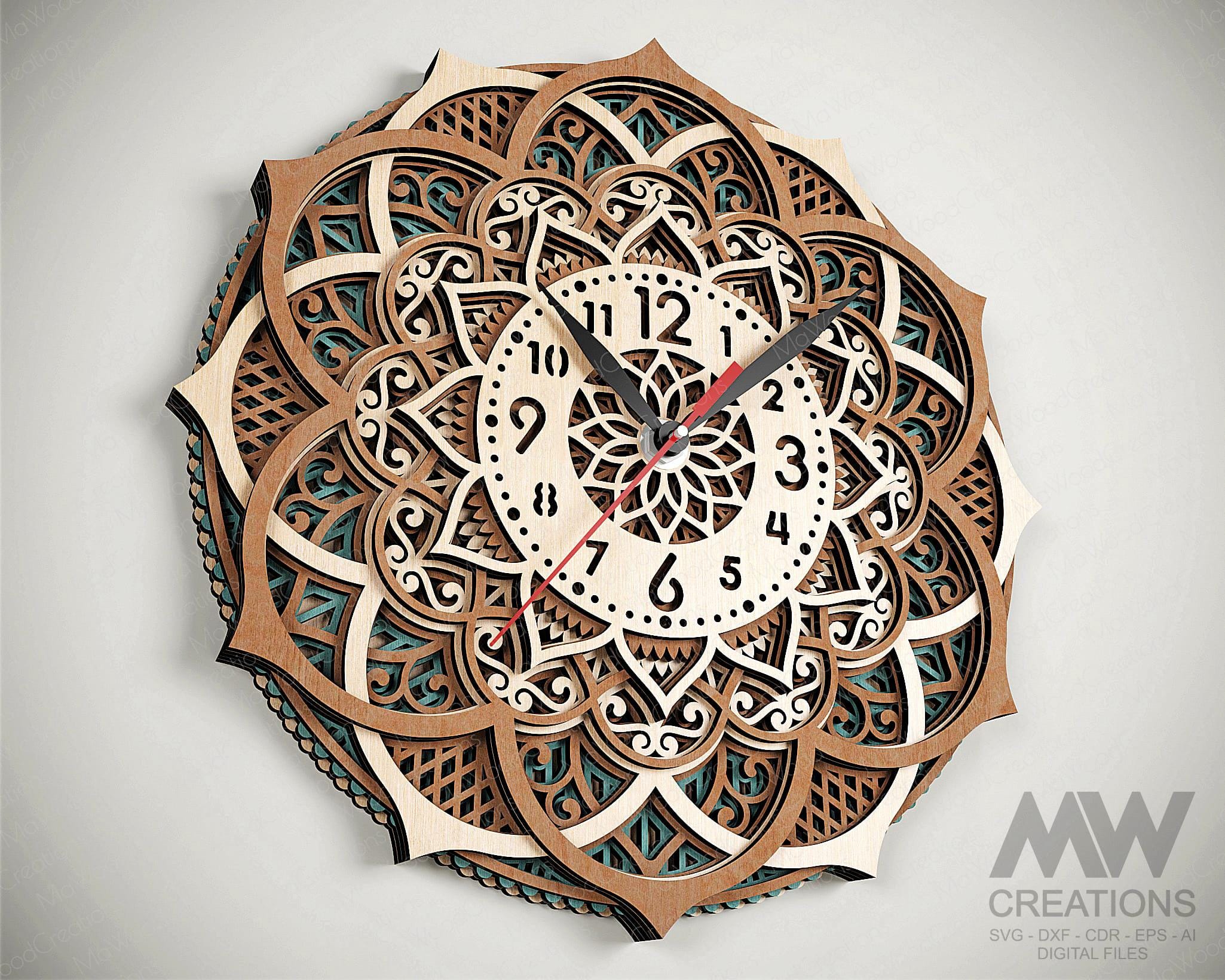 Laser Cut Wall Clock Cutting Files, Layered Clock SVG Dxf, Multilayer ...