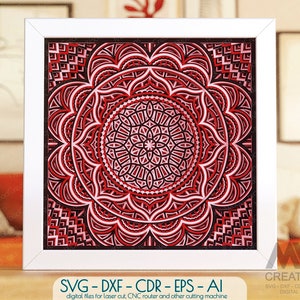 Shadow Box Svg Mandala per Cricut, Flower Mandala Paper Cutting Template, Laser cut Shadowbox Mandala Svg Dxf, Cardstock Mandala SVG - M149