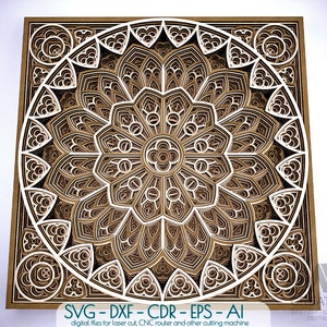 Rosone gotico a strati SVG, Laser cut Gothic Rose Mandala SVG Dxf, Cricut svg Mandala, Glowforge 3D Svg Rose Mandala Wall Art - M131