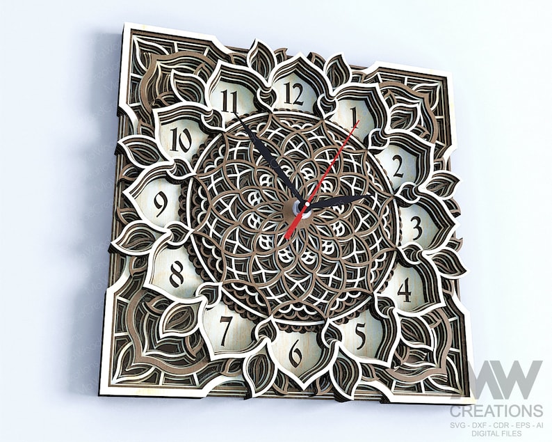 Laser Cut Clock SVG Dxf, Layered Mandala Clock Svg, 3d Svg Clock Files ...