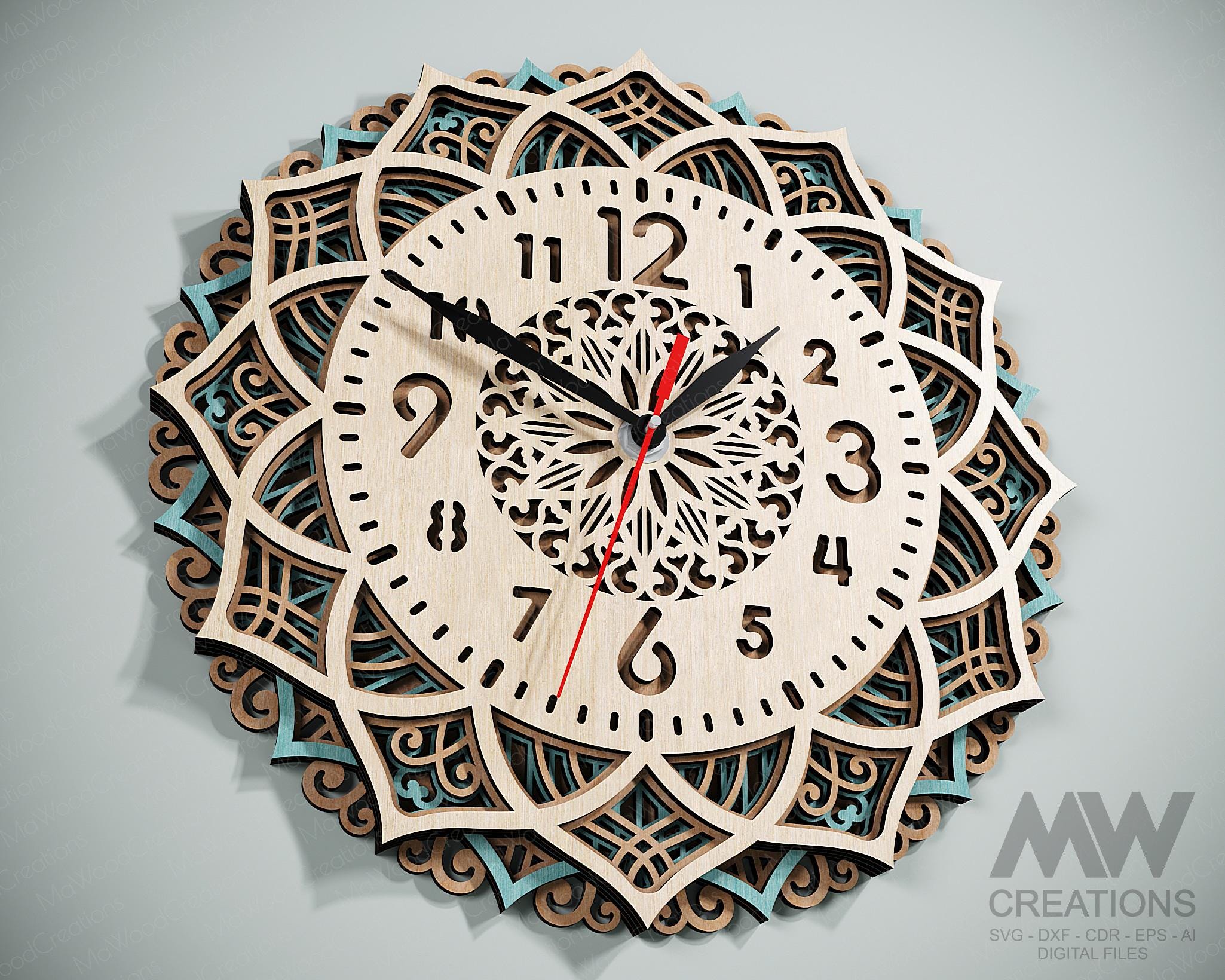 Сlock Geometry Multilayer Laser Cut Сlock Template, 4 Layer Clock SVG Dxf ...