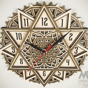 Multi Layer Clock Svg, Mandala Clock SVG Dxf, Laser Cut Clock, Star of ...