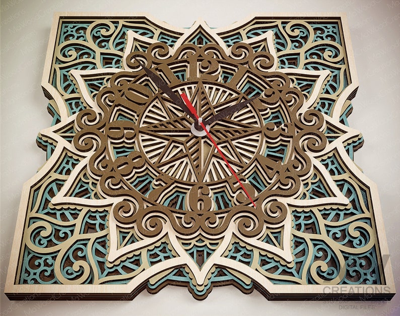 Laser Cut Compass Clock SVG Dxf, Compass Mandala Clock Svg, Mandala ...