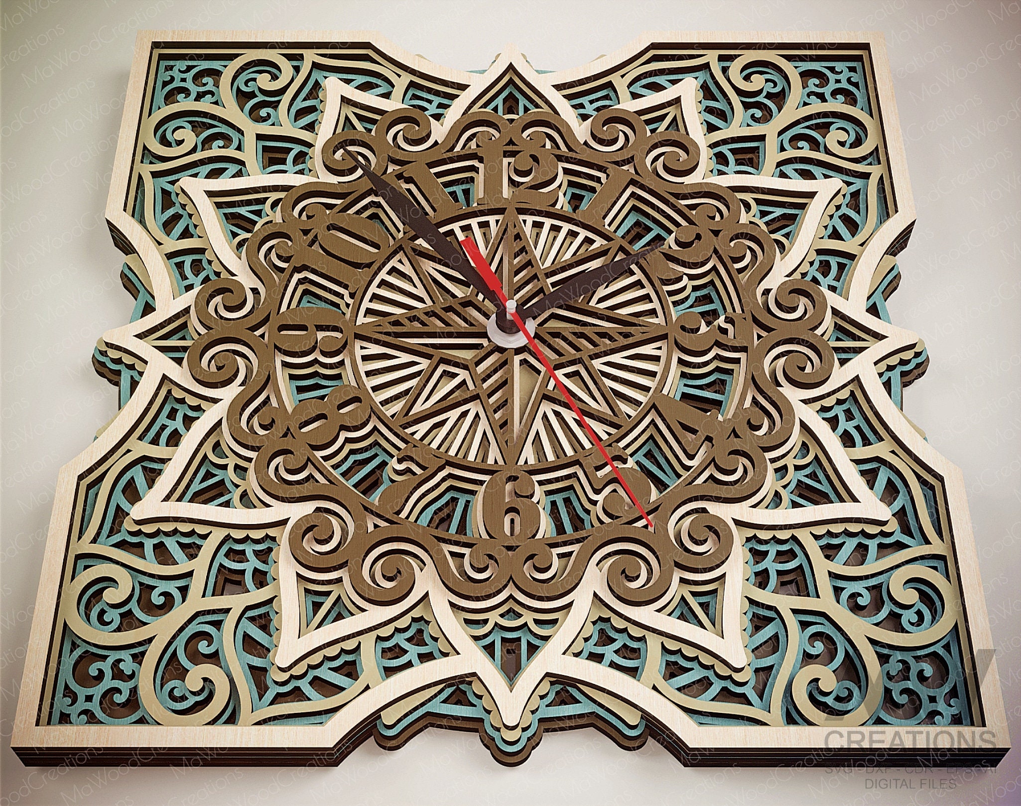 Laser Cut Compass Clock SVG Dxf, Compass Mandala Clock Svg, Mandala ...
