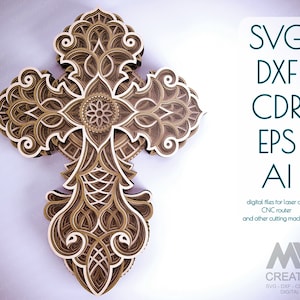3D Mandala Cross SVG, Laser cut Cross Svg, Cricut Cross SVG, Layer Svg Cross, Religious Cross svg dxf, 3D Layered Cross per Glowforge - Cr07