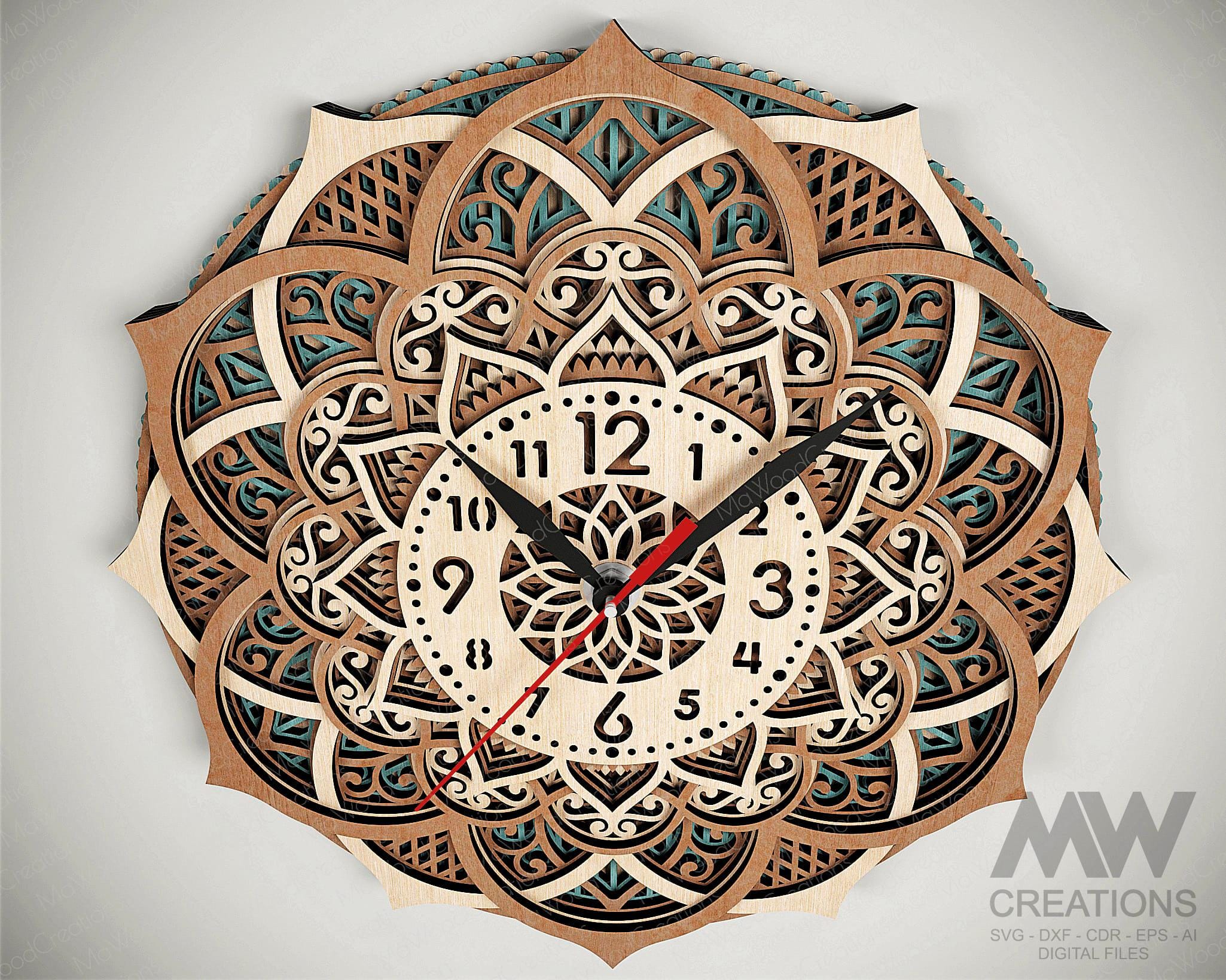 Laser Cut Wall Clock Cutting Files, Layered Clock SVG Dxf, Multilayer ...