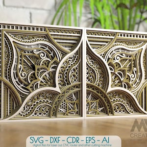 Lasergesneden gelaagde Mandala SVG DXF, 4 delen Mandala SVG, modulaire Mandala-snijbestanden, meerlaagse Mandala Svg Dxf, gelaagde 3D houtkunst M269