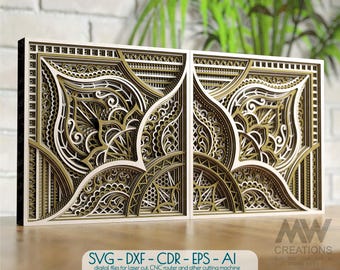 Laser Cut Layered Mandala SVG DXF, 4 parts Mandala SVG, Modular Mandala cutting files, Multi-layer Mandala Svg Dxf, Layered 3D Wood Art M269