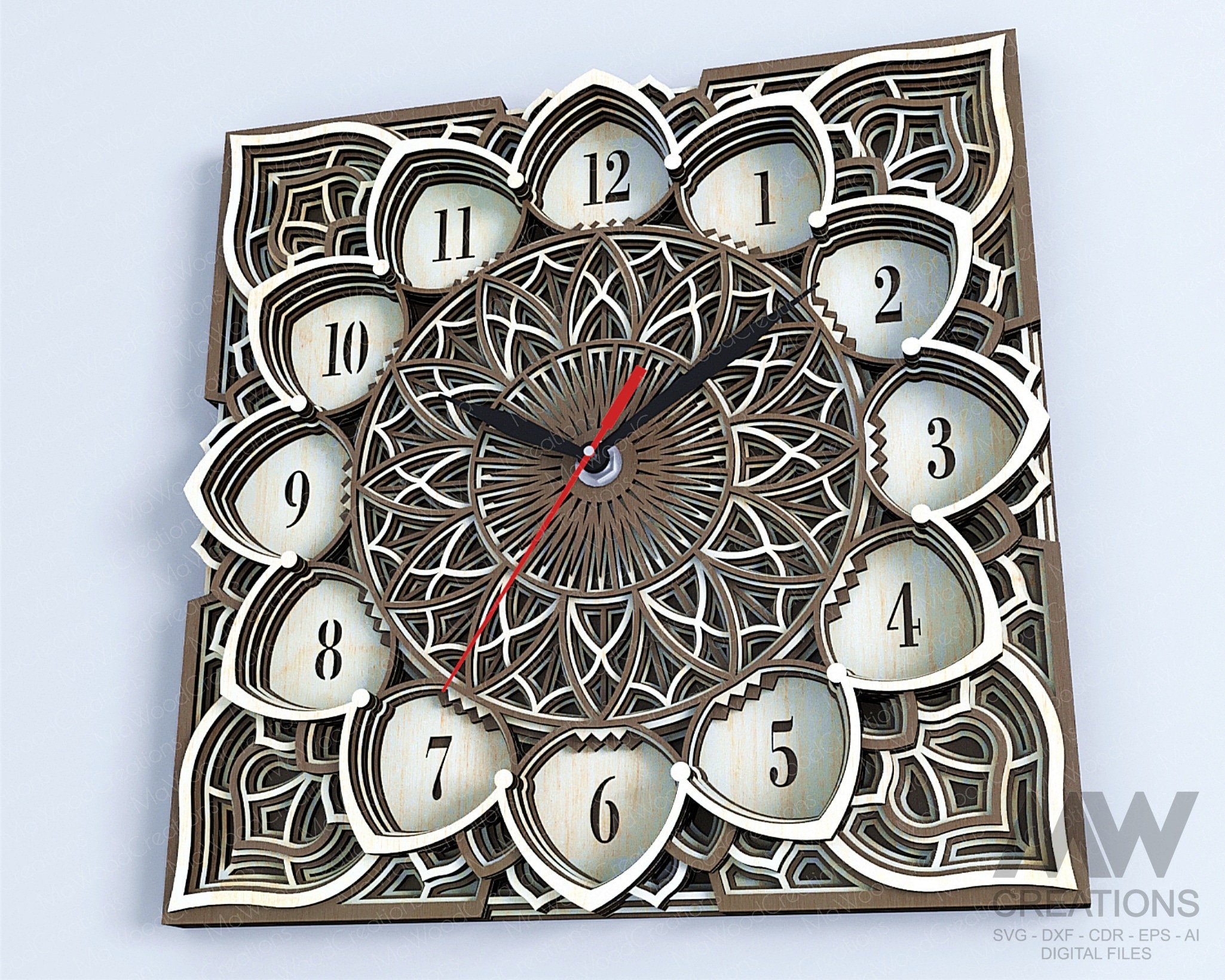 Laser Cut Clock SVG Dxf, Layered Mandala Clock Svg, 3d Svg Clock Files ...