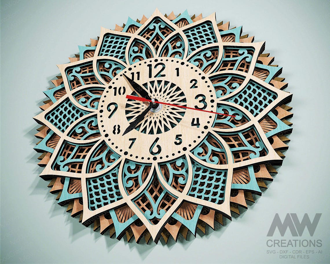 Laser Cut Multilayer Mandala Clock SVG DXF, 3D Layer Clock Svg Dxf ...