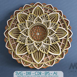 Multicouche Laser Cut Mandala Dxf Svg, 8 Layer Mandala SVG, Flower Mandala cut files, Wooden Mandala Svg Dxf fichier pour découpe laser - M073a