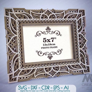 Laser Cut Frame SVG DXF, Multilayer Frame Svg, 5x7 Picture Frame Svg, Layered Mandala Frame Dxf, 3d Layer Frame, Glowforge Frame Svg - F15