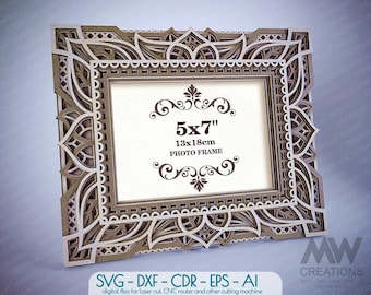 Laser Cut Frame SVG DXF, Multilayer Frame Svg, 5x7 Picture Frame Svg, Layered Mandala Frame Dxf, 3d Layer Frame, Glowforge Frame Svg - F15