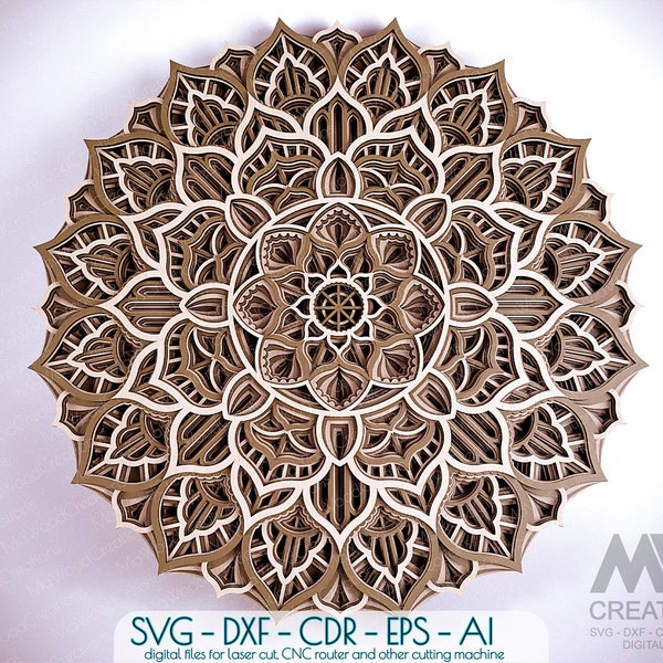 3D SVG Mandala, Multi layer Mandala SVG Dxf, Cricut Circular Mandala Svg, Laser cut file multilayer Mandala Glowforge Svg Layer Mandala M59