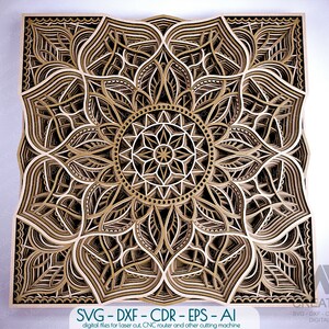 Mandala SVG Dxf a 8 strati, Mandala fiore tagliato al laser SVG, file laser Cnc Mandala multistrato, Mandala fiore 3D SVG Dxf, Arte in legno a strati - M22