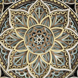 Laser Cut Multilayer Mandala Dxf Svg, 3d Layer Mandala SVG, file di taglio Flower Mandala, file Mandala in legno Svg Dxf per taglio laser - M028a