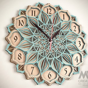 5 Layer Clock Svg, Mandala Clock SVG Dxf, Laser cut Clock, Flower ...