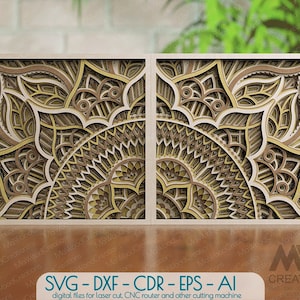 File in formato SVG Mandala multistrato tagliato al laser, strato 3D Mandala SVG Dxf, Cricut Mandala Svg, Mandala multistrato Svg Dxf, Pannelli murali floreali - M239
