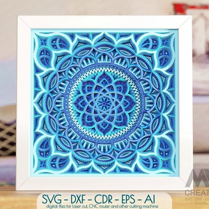 3D Svg Shadow Box Mandala SVG voor Cricut, Mandala Paper Cutting Template, Gelaagde Mandala 3d Light Box Template Cardstock Mandala SVG - M128