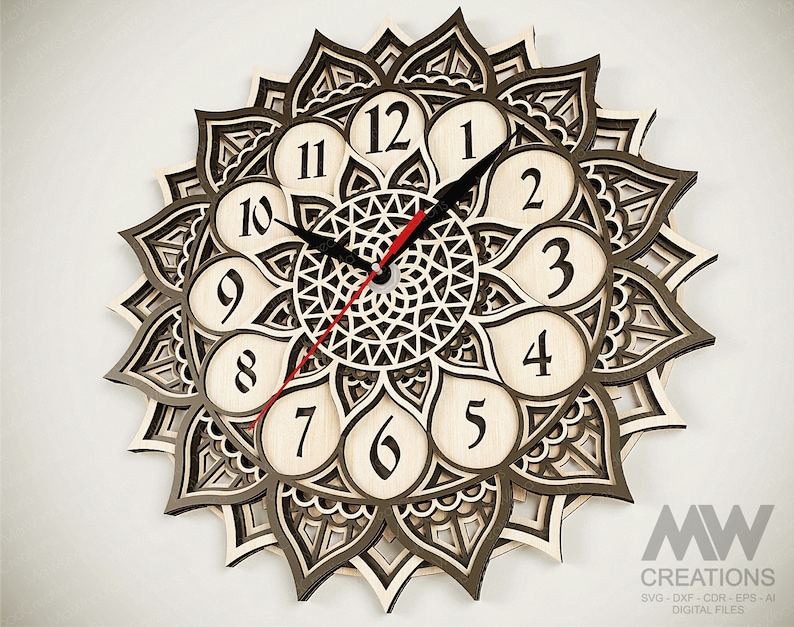 5 Layer Mandala Clock Svg, 3d Layer Svg Clock, Multi Layer Clock Laser ...