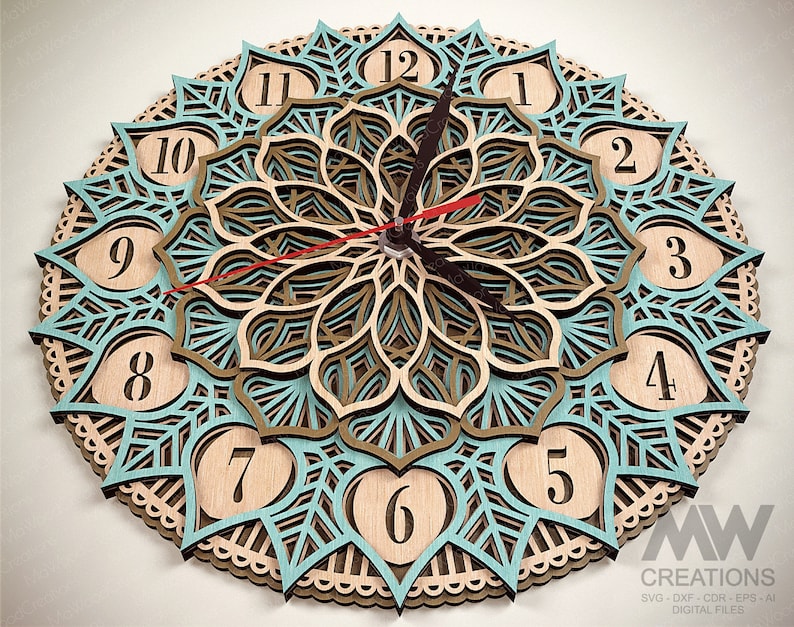 Laser Cut Mandala Clock Svg Dxf, 5 Layer Clock Cut Files, Laser Cut ...