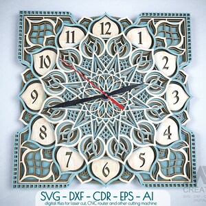 Laser cut Clock Svg Dxf, 3d layer Svg Clock, Multilayer Clock Laser cut files, Layered SVG Clock, Glowforge Clock Laser cut Home Decor - C14