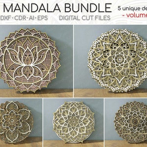 10x10 Mandala Bundel vol.5, 3D Gelaagde Mandala SVG Bundel, Multi-layer Mandala Bundel, Laser Cut Mandala Svg Dxf bestand voor Laser Cut