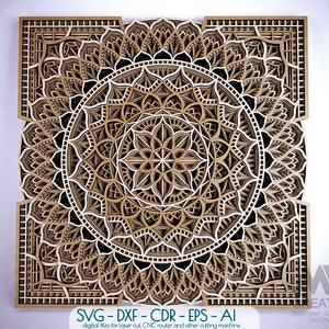 9 strati Mandala SVG Dxf, 3D SVG Mandala, Cricut Mandala Svg, Design Mandala a pannelli a strati tagliati al laser, Glowforge Svg Layer Mandala - M25