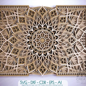 Mandala rettangolare SVG Dxf, Mandala fiore SVG, Mandala SVG 3d, Mandala tagliato al laser, Glowforge 3D Mandala Svg, Pannello geometrico multistrato M27