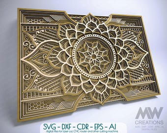 Multilayer SVG Mandala Laser Cut Geometric pattern 3D SVG Layer Mandala cutting files Layered Mandala Laser Cut Wall Art Design - M285