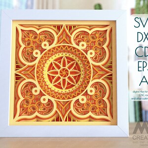 Shadow Box Mandala Svg, 3d SVG Flower Mandala Papercut Shadowbox, Layered Mandala Svg, Light Box Template, Cardstock Mandala SVG Dxf - M253