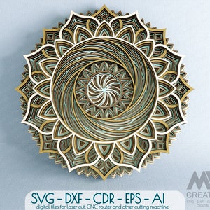 3D Lasergesneden Multi Layered Mandala Svg Dxf, 7 lagen Mandala SVG Dxf, 3D SVG Mandala, Cricut Mandala Svg, Glowforge Svg Layer Mandala - M037a