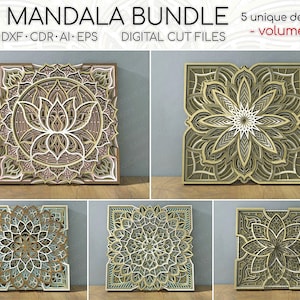 Pacchetto Mandala 10x10 vol.3, pacchetto SVG Mandala a strati 3D, pacchetto Mandala multistrato, file Svg Dxf Mandala tagliato al laser per taglio laser