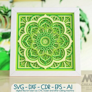 8 couches Mandala Svg Dxf papier découpé fichier, Layered Mandala SVG, 3d Svg Multi-layer Mandala, Shadow Box Svg Flower Mandala Cricut file - M151