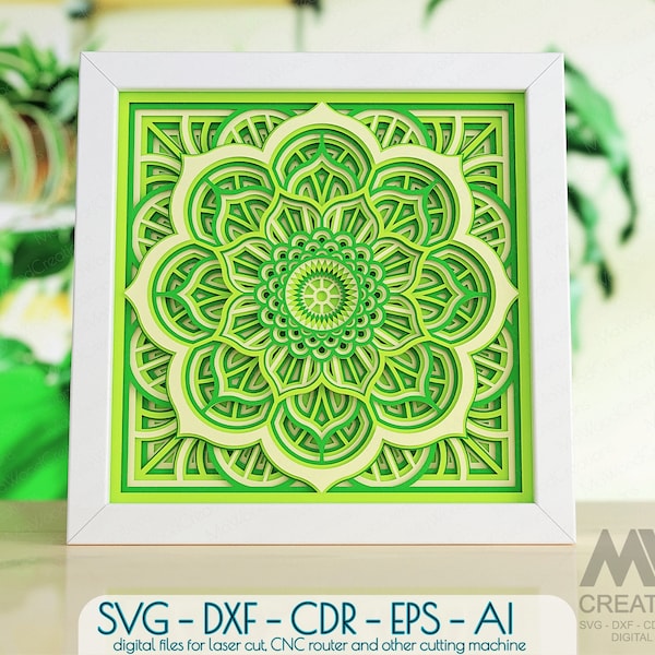 8 layer Mandala Svg Dxf paper cut file, Layered Mandala SVG, 3d Svg Multi-layer Mandala, Shadow Box Svg Flower Mandala Cricut file - M151